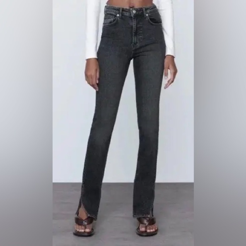 ZARA high rise Split Hem gray Jeans size 6 tall​​​​​​